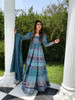 Blue color Net Fabric Full Sleeves Floor Length Chanderi Fabric Gown