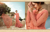 Peach color Pure Net Fabric Heavily work Full Sleeves Party Wear Suit