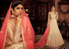 Powder Peach color Heavily Embroidered Butterfly Net Fabric Full Sleeves Floor Length Anarkali style Party Wear Suit