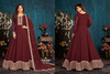 Maroon color Floor Length Georgette Fabric Full Sleeves Anarkali style Suit