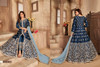 Navy Blue color Art Silk Fabric Full Sleeves Floor Length Centre Cut Indowestern style Party Wear Suit