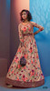Peach color Crepe Fabric Full Sleeves Floor Length Printed Gown