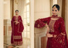 Red color Heavily Embroidered Chinnon Fabric Party Wear Suit
