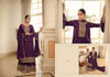 Purple color Heavily Embroidered Chinnon Fabric Party Wear Suit