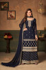 Navy Blue color Georgette Fabric Embroidered Suit