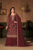 Maroon color Georgette Fabric Heavily Embroidered Suit