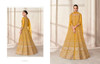 Yellow color Silk Fabric Full Sleeves Floor Length Centre Cut Indowestern style Suit