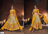 Yellow and Beige color Velvet Tussar Silk Fabric Lehenga Choli
