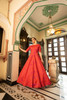 Tomato Red color Cotton Fabric Floor Length Gown