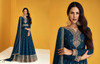 Turquoise Blue color Silk Fabric Full Sleeves Floor Length Embroidered Anarkali style Suit