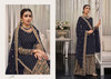 Navy Blue color Chinnon and Georgette Fabric Embroidered Suit