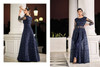 Navy Blue color Net Fabric Floor Length Full Sleeves Centre Cut Indowestern style Suit