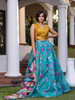 Blue and Yellow color Organza and Silk Fabric Lehenga Choli