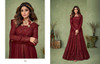 Maroon color Real Georgette Fabric Full Sleeves Floor Length Centre Cut Indowestern style Suit