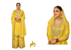 Fabulous Yellow color Mirror and Embroidery work Chinnon Salwar Kameez088