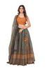 Brown and Blue color Printed Organza Fabric Lehenga Choli