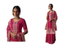 Magenta color Embroidered Silk Fabric Suit