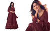 Maroon color Georgette Fabric Full Sleeve Floor Length Centre Cut Party wear Indowestern style Suit.