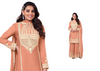 Peach color Chinnon Fabric Embroidered Sharara Suit