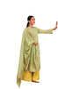 Olive Green and Yellow color Viscose Georgette Fabric Suit