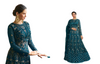 Blue color Net Fabric Full Sleeves Floor Length Anarkali style Fabric Suit
