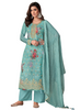 Sky Blue color Pure Silk Jacquard Fabric Printed Suit