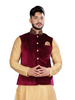 Wine color Velvet Fabric Men wear Mandarin Collar Neck Design Cut Sleeves Nehru Jacket