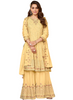 Yellow color Embroidered Heavy Chinnon Fabric Sharara style Party wear Suit