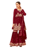 Red color Faux Georgette Fabric Embroidered Sharara style Party Wear Suit