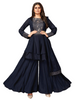 Navy Blue color Georgette and Chinnon Fabric Indowestern style Suit