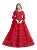 Red color Embroidered Net Fabric Floor Length Full Sleeves Anarkali style Suit