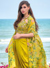 Beautiful Neon Yellow Multi Embroidered Cape Style Co-Ord Dhoti Set