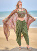 Beautiful Sage Green Multi Embroidered Cape Style Co-Ord Dhoti Set