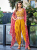 Beautiful Yellow Multi Embroidered Cape Style Co-Ord Dhoti Set
