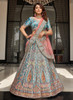 Beautiful Blue and Pink Multi Embroidered Wedding Lehenga Choli