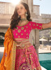 Beautiful Pink And Orange Embroidery Wedding Lehenga Choli With Belt