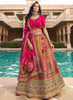 Beautiful Pink Multi Embroidery Wedding Lehenga Choli With Belt