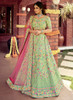 Beautiful Green And Pink Reshamkari Embroidered Wedding Lehenga Choli