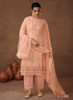 Beautiful Peach Designer Embroidered Organza Pant Suit