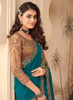 Beautiful Turquoise And Gold Embroidered Party Wear Georgette Saree