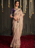 Beautiful Rose Gold And Purple Embroidered Organza Silk Saree