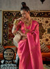 Beautiful Bridal Pink Zari Weaved Jacquard Silk Saree