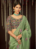 Beautiful Pale Green Multi Embroidered Organza Silk Saree