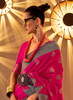 Beautiful Hot Pink Weaved Handloom Poly Viscose Silk Saree