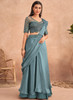 Beautiful Teal Blue Appliqu And Sequence Embroidery Lehenga Saree