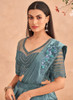 Beautiful Teal Blue Appliqu And Sequence Embroidery Lehenga Saree