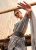 Beautiful Grey Zari Weaved Handloom Viscose Silk Saree