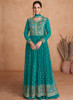 Beautiful Teal Blue Sequence Embroidery High Slit Palazzo Suit