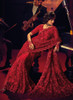 Beautiful Scarlet Red Appliqu Embroidery Partywear Saree
