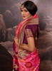 Beautiful Dark Pink Weaved And Printed Traditional Jacquard Silk Saree